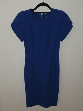 Calvin Klein Cobalt Blue Midi Dress with Puff Sleeves